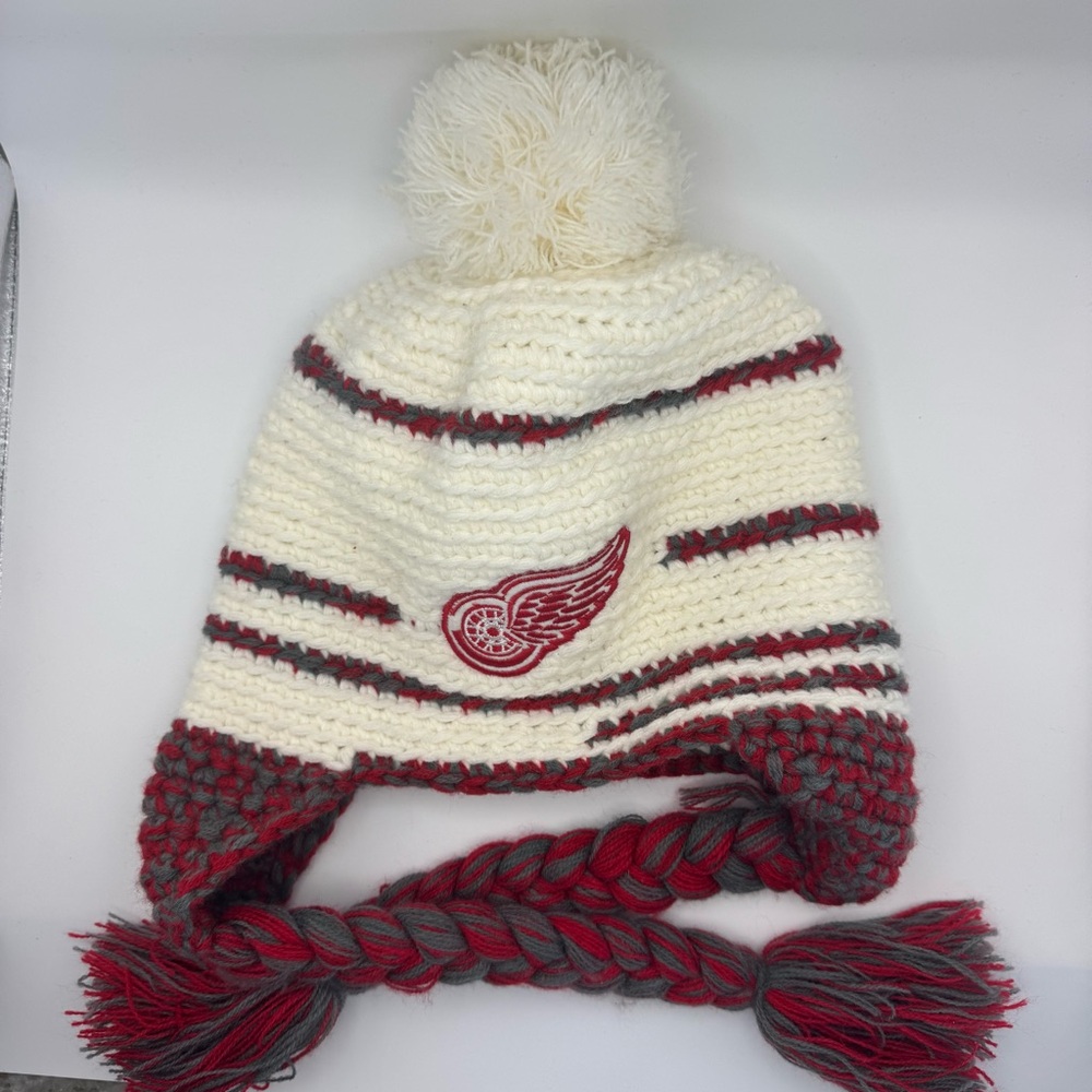 Detroit Red Wings Knit Earflap Beanie with Pom –NHL Winter Hat – Unisex One Size